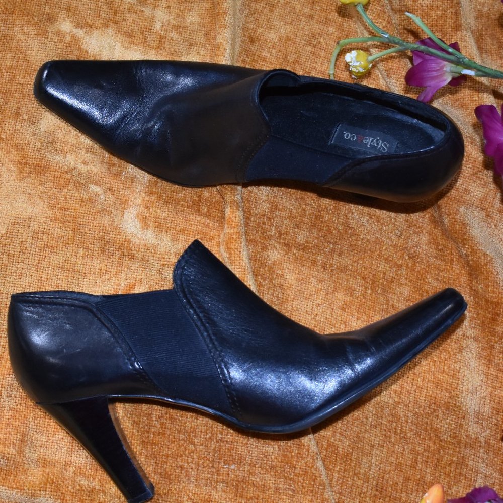 Black leather slip on dress shoes